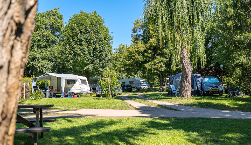 Kampeerplaatsen op camping la Route Verte in de Elzas bij Wihr-Au-Val